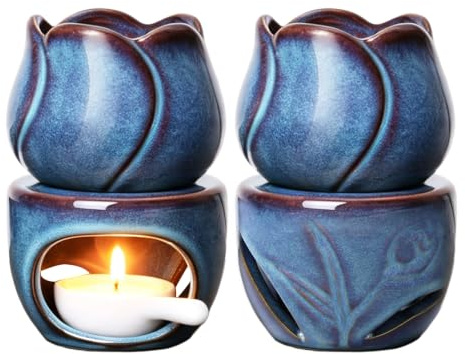 ComSaf Wax Melt Burners Essential Oil Burner Set of 2, Aromatherapy Aroma Burner Ceramic Oil Candle Diffuser Tealight Tart Wax Burner Home Bedroom Decor Christmas Housewarming Gift