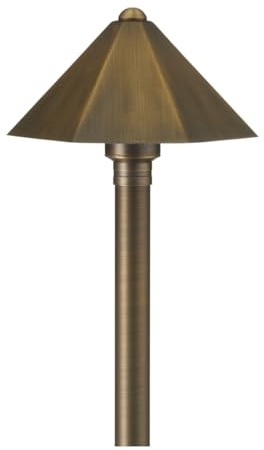 VOLT Parasol 12V Brass Path Light (25 Tall, 7 Shade) with 3W 2700K Warm White G4 LED Bulb for Low Voltage Landscape Lighting on Outdoor Pathway, Walkway, Garden, Driveway or Patio