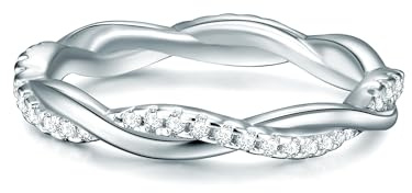 Trilani Damen Ring 925/- Sterling Silber mit Zirkonia im Brillantschliff | weiße Steine,Antragsring,Eherring,Pavékranz,Wickelring,Trauring,geschwungen,Verlobungsring