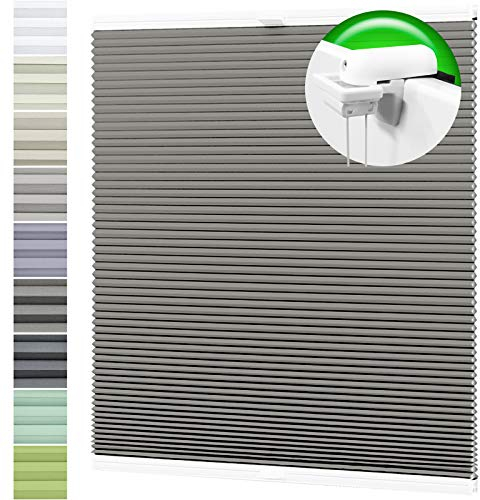 HORIVERT Wabenplissee Dunkelgrau 100x120 cm (B x H) mit Klemmträgern, mit Eco Dichtungspads, ohne Bohren, Doppelplissee | Plissee| Faltrollo, Weiße Rückseite, Klemmfix, leichte Montage mit Video