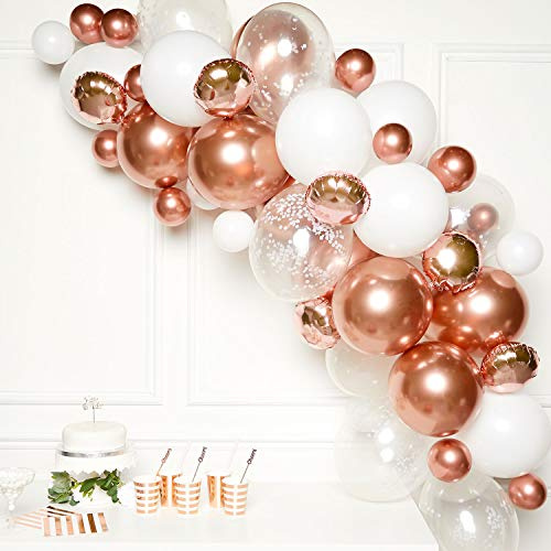 Amscan 9907431 - DIY Ballon-Girlande Rosegold, 66 Luftballons aus Latex und Folie, altrosa, rosa, transparent, für Geburtstag, Geburt, Silvester, Hochzeit, Dekoration, Verschieden