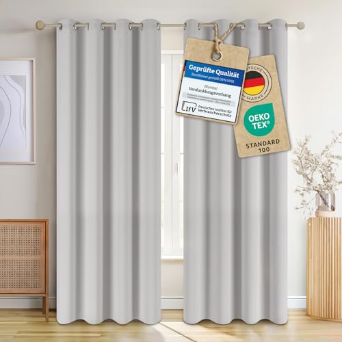 Blumtal Verdunklungsvorhänge 2er Set - Thermovorhang Hitzeschutz - Vorhang Blickdicht mit Ösen - Gardinenschals mit Schlaufen - Vorhänge mit Ösen - Gardinen 160x132 cm-Curtain - Moonlight Grey - Grau