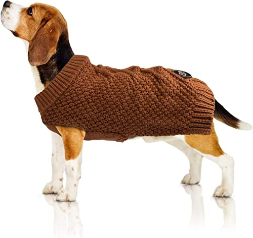 Bella & Balu Hundepullover mit Zopfstrickmuster – M, Braun | Pullover für Hunde bei Kälte, warm und weich für hohen 100% Baumwolle
