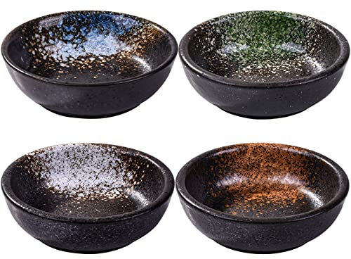 LMRLCS Japanese Style Soy Sauce Dish set of 4, 3.7 Inch Dipping Sauce Bowls, Small Dish for Sushi