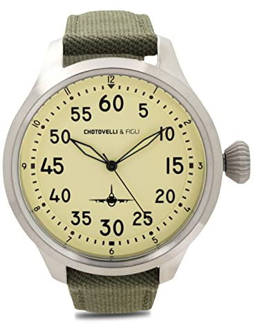 chotovelli Orologio da pilota da uomo, analogico, al quarzo, 100 m, impermeabile, luminoso, da corsa, casual, sportivo, italiano, Nero/argento, Large, Cinturino