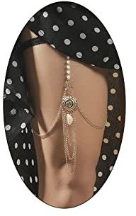 Sttiafay Faux Pearl Leg Chain für Frauen Kreative Gold Disc Charm Oberschenkelkette Sexy Layered Lange Quaste Körperkette Strand Shell Body Harness Schmuck für Frauen und Teen Girls