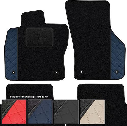 moto-MOLTICO Fußmatten Auto Velours Autoteppiche Schwarz Automatten Set 4-teilig - Auffälliges Design - passend für VW T-ROC Seat Ateca Skoda Karoq ab 2016 (Blaues Muster)
