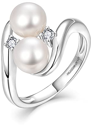 JO WISDOM Damen Ring Silber 925 mit 3A Zirkonia,Perlenring mit 7mm Süßwasserperle,Schmuck für Frauen