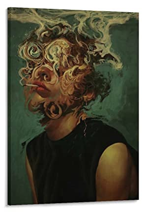 Surreal Portrait-Kunst, Vaporwave Smoking Women Retro-Poster, dekoratives Gemälde, Leinwand, Wandkunst, Wohnzimmer, Poster, Schlafzimmer, Gemälde, 20 x 30 cm