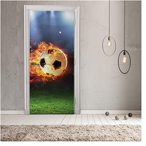 Wallarena Türtapete, Fussball, 91x211cm | Fototapeten - Tapeten - für Wohnzimmer Schlafzimmer - Vliestapete Wandtapete Tapete 3D Effekt- inkl. Kleister