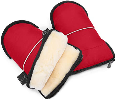 Lammfell Handwärmer von WERNER CHRIST BABY – GLOVY Handschuhe sind der ideale Kinderwagen-Muff aus medizinischem Fell, warmer universaler und wasserabweisender Handmuff, in Chili Red (Rot)