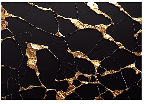 WallArena - Vlies Fototapete Marmor Gold Schwarz Abstrakt Steinoptik Mauer 312x219 cm - Fototapeten - Tapeten - für Wohnzimmer Schlafzimmer - Vliestapete Wandtapete Tapete 3D Effekt- inkl. Kleister