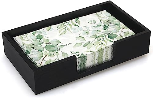 Black Wooden Napkin Holder Guest Towels Holder Flat Bathroom Napkins Holder Disposable Hand Towel Tray Cocktail Napkin Holder for Table Kitchen Counter Modern Paper Towel Holder Basket Accessories