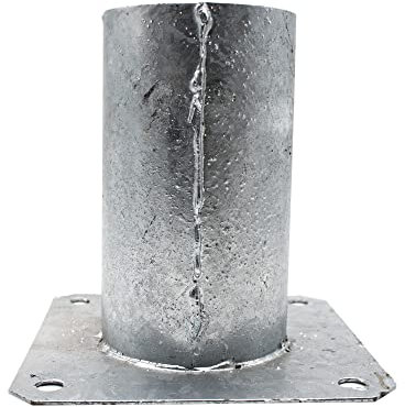 DOJA Barcelona Post Holder Round 101 x 150 x 150 mm Fence Post Metal Galvanised Round Screw-On Sleeve with Screw-On Base Ground Anchor Wooden Post Ground Sleeve Post Anchor Wooden Beam