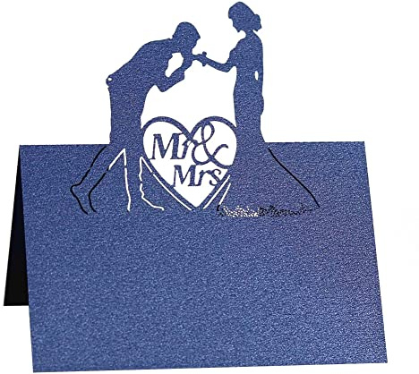 Uposao 50 Stück Tischkarten Hochzeit,Hohle Brautpaar Platzkarten Grußkarten Namenskarten Sitzplatzkarten Blanko Namensschilder zum Beschriften für Hochzeiten, Engagierte Partei und mehr,Blau