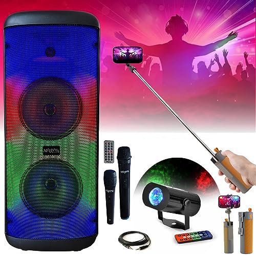 MOOVING LIGHT & SOUND - Enceinte sans Fil Karaoke USB Bluetooth 600W ELECTRO-SOUND600-2 Micros - Effet MINIWAVE - Enceinte Perche Selfie