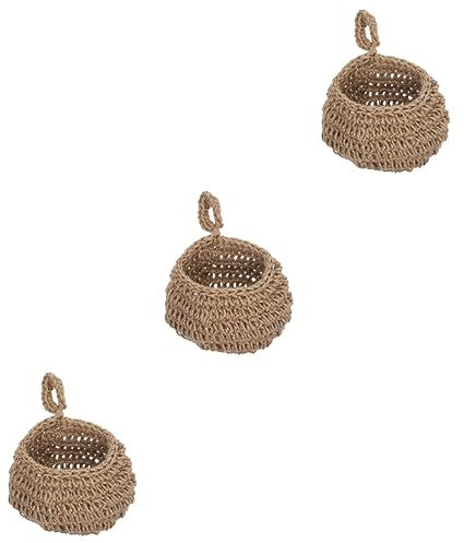 Cabilock 3pcs Jute Hanging Fruit Basket Kitchen Teardrop Woven Wall Planter Storage Container for Home Wall for Balcony Vegetable Basket
