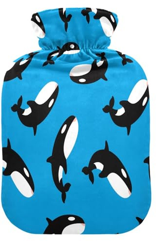HMZXZ Wärmflasche mit Bezug, Killerwal Orca, 2 l, PVC-Themenkapazität, Wärmbeutel zur Schmerzlinderung, Füße, Menstruationsbeschwerden