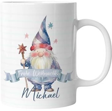 timalo® Kinder-Tasse Kunststoff Plastik bruchsichere Kindertasse mit Namen personalisiert „Frohe Weihnachten“ Jungen und Mädchen | Wichtel