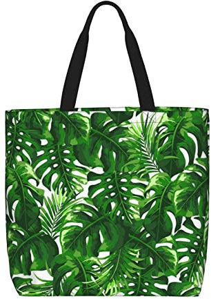 Doffo Wiederverwendbare Einkaufstasche, einfarbig, Skizzen-Stil, Gaming-Druck, Leinentasche, wiederverwendbare Einkaufstasche, Strandtasche, Schultertasche, Monstera Deliciosa Bananenpalme,