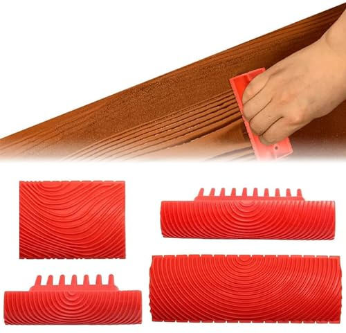 Holzmaserung Werkzeug,Gummi Holzmaserung Werkzeug,Wood Graining Tool Grain Roller,Wood Graining Rubber,DIY Wandfarbe Maserung Dekoration für Möbel Malerei Wand,Wood Grain Design Decorating Tool,4PCS