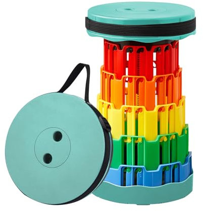 AUSYIWI Taburete Plegable Portátil, Taburete Retráctil para Camping, Ajustable Taburete Telescópico, Carga Máxima de 200 kg, Adecuado para Camping, Jardín, Pesca, Senderismo,Viajes, Fiestas (Verde)