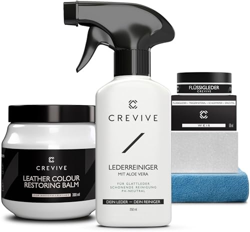 Flüssigleder Weiß 50 ml, Lederreiniger 250 ml & Reperatur Balsam 300 ml | Lederreparatur für Kratzer, Risse & Abschürfungen – Farbauffrischung für Sofa, Ledercouch, Möbel, Autositze, Taschen, Jacken