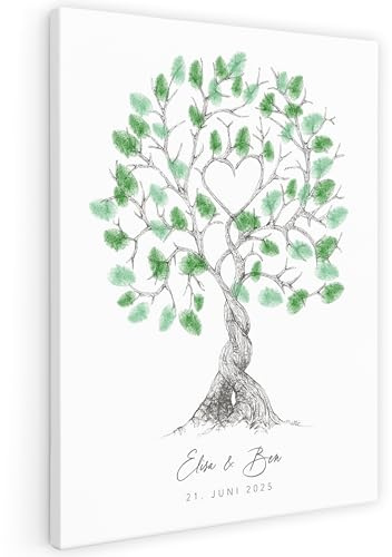 Fingerabdruck Leinwand Hochzeit personalisiert mit Herz als Gästebuch | Personalisiert, Leinwand auf Keilrahmen, 30 x 40 cm, Gästebuch Alternative, Hochzeitsbaum mit Herz