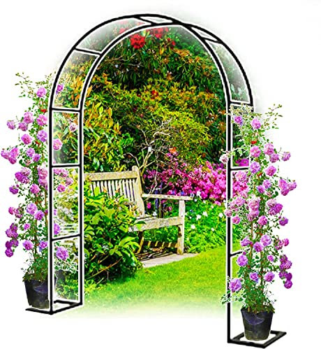 Arche Jardin Aluminium Largeur, Arche À Rosiers Métal, Filet À Plantes Grimpantes, Filet de Treillis, pour Récolte de Concombres, Légume, Vignes, Plantes Grimpantes,Noir,240x220x40CM