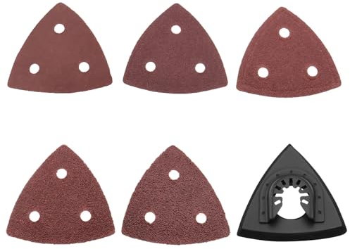 SING F LTD 100 Stück Dreieck-Schleifpapier und eine dreieckige Schleifschale, Dreieck-Schleifpapier, 80 ~ 80 mm, Körnung 40/60/80/120/180, Schnellwechsel-Schleifpapier, kompatibel mit Dewalt