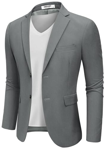 COOFANDY Blazer kostymjackor för män, affärsjacka, fritidsjacka, normal passform, 2 knappar, Mörkgrå, M