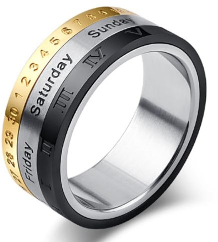 RobertDTesta Römische Ziffern Titan- Und Stahl-Drehring, Nordischer Ring Mit Römischen Ziffern Aus Edelstahl,Bunt,9