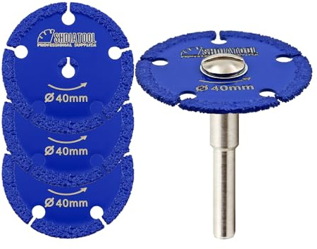 SHDIATOOL Diamond Cutting Disc 40MM,Metal Cut-off Wheel, 4pcs Saw Blade Abrasive wheel for Steel Tube Iron Rebar with 1pc 6MM Round Shank