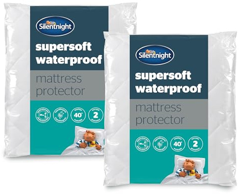 Silentnight Supersoft Waterproof Mattress Protector 2 Pack - Luxury Quilted Quiet Bed Mattress Pad Cover with Extra Deep Fitted Skirt and Waterproof Protection - Double - Pack of 2
