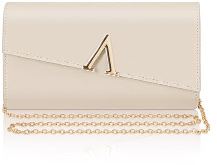 Larcenciel Clutch, Elegant Handtasche mit Abnehmbarer Kette, Creme Nude Abendtasche Mode Envelope Crossbody Tasche für Damen, Leder Umhängetasche Schultertasche für Hochzeit Party Prom Date(23x13x5CM)