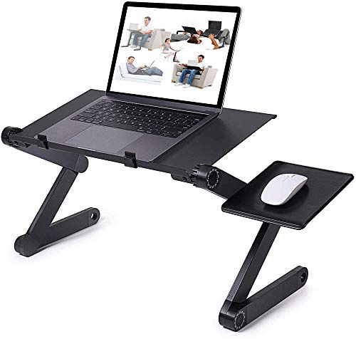 Table de Lit Pliable, Table Portable pour Ordinateur Table d’Ordinateur Plateau de Service Pieds réglables en Hauteur avec tiroir et Trous de Ventilation (54 * 27 * 4.5 cm-Noir)
