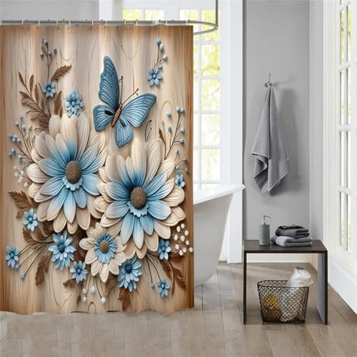 Duschvorhang Daisy 220x200cm Beschwerter Saum Wasserdicht Duschvorhänge Waschbar Stoff Shower Curtains Mit Ösen Duschvorhangringe Faltbarer Bad Curtain Badewanne Badezimmer Vorhang Gardinen 366