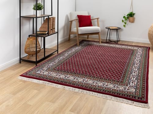 Steffensmeier Orientteppich Mir Royal | Orient Wohnzimmerteppich | handgeknüpft mit Fransen | Schurwolle | Rot, Größe: 250x300 cm