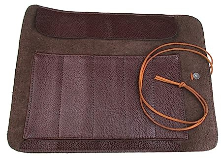 DECHOUS Schnitzmesser Mäppchen aus Leder Rolltasche für Schnitzwerkzeug 2 Stück Braun mit Multifach Leicht und Platzsparend für Unterwegs