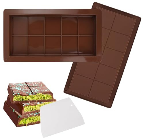 Stampo Per Tavoletta Di Cioccolato, Stampo Per Cioccolato Profondo Multifunzionale, Stampo Per Tavoletta Di Cioccolato Ripiena, Stampo Per Cioccolato Con Raschietto, Set Da 2 Pezzi (Marrone)