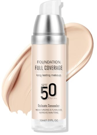 KYDA Liquid Foundation, SPF 50 PA+++, Full Coverage Matte Foundation BB Cream, Fondotinta idratante Flawless Liquid Concealer per ogni pelle, 1.01 fl oz, IVORY