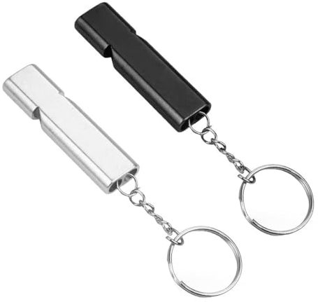 WeddHuis 2 Pièces Sifflet de Survie Métallique avec Clé en Métal, pour École Gym, Camping Extérieur, Randonnée, Chasse, Escalade