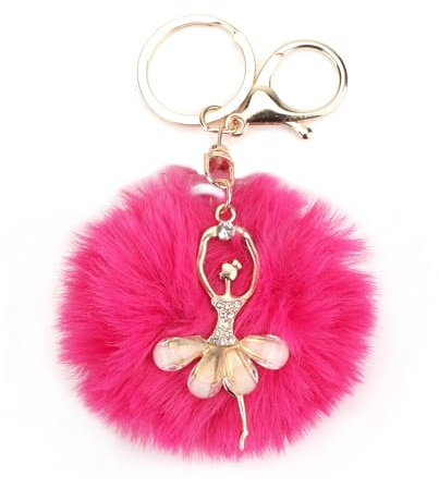 OBEISN Personalisierter Damen-Schlüsselanhänger, Glitzer-Strass-Ballettschuhe Und Flauschiger Plüschball-Anhänger Als Geschenk Für Die Freundin, Zum Geburtstag Oder Zu Einem Besonderen Anlass