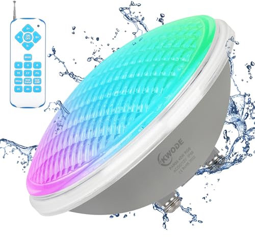 KWODE Illuminazione LED per piscina PAR56, 40 W RGB Timing 2/4/6H, illuminazione per piscina, IP68, impermeabile, con telecomando, luce subacquea [12 V AC/DC]