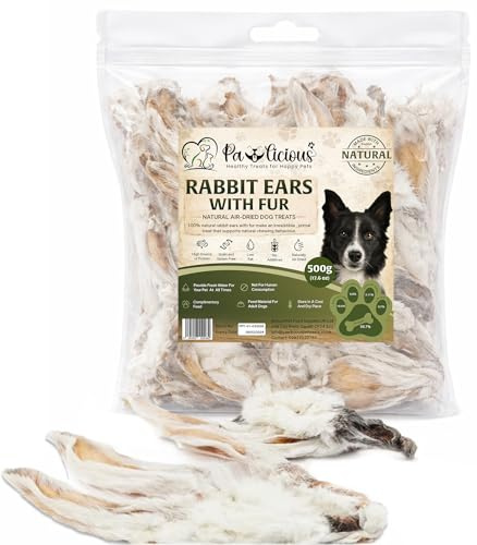 PAWLICIOUS 45 pieces Rabbit Ears with Fur for Dogs,100% Natural Air-Dried Raw Dog Food Treat, Hypoallergenic Chew for Puppies, Adults & Seniors, Grain & Gluten Free