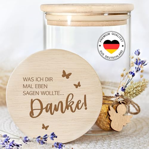 Grandora Vorratsglas Dankeschön Geschenk für Kollegen, Erzieher Aufbewahrungsglas mit Holzdeckel Keksdose Geschenkidee für Lehrer Abschied XHG1038-01