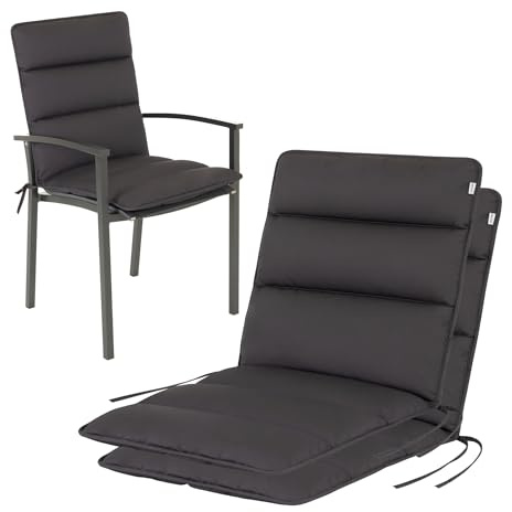 HAVE A SEAT Living Gartenstuhlauflagen 2er Set – Niedriglehner 100x48 cm – Ergonomisch & ca. 3 cm Dick – Wetterfest & Waschbar bis 95°C – Anthrazitgrau | Serie Flair