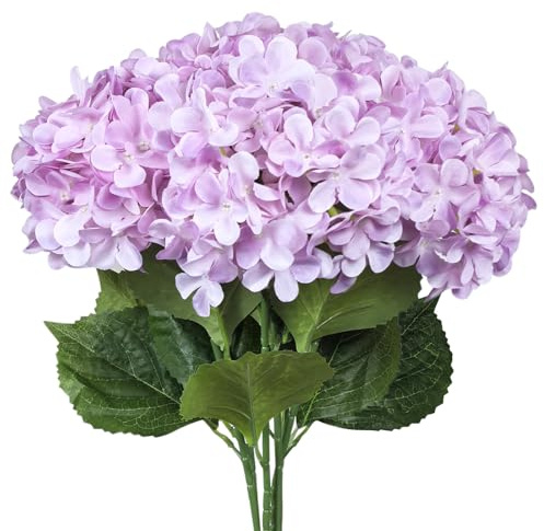Subacy 6 ortensie artificiali, ortensie in finta seta con steli lunghi, decorazione per la casa, matrimoni, centrotavola, decorazioni per feste (viola chiaro)
