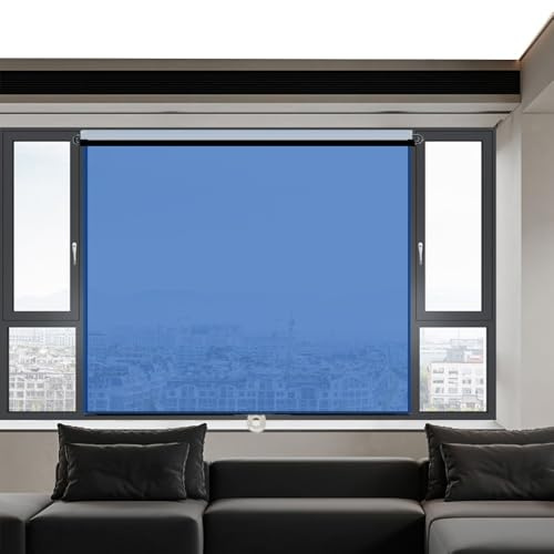 One-Way Privacy Roller Shade - Reflective Spring-Loaded Window Blind for Living Room/Office/Study, Cordless No Drill Installation with Mirror PET Film, UV Blocking & Clear Outdoor View(Blue,66W x 150H