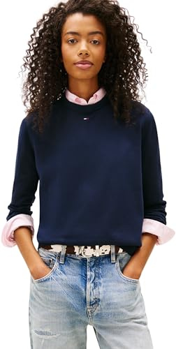 Tommy Jeans Donna Pullover Essential Crew in Cotone, Blu (Dark Night Navy), M